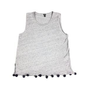 J.Crew 100% Linen Pom Pom Tank Top Medium Light Grey Navy Blue M